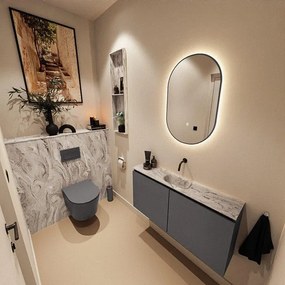 MONDIAZ TURE-DLUX 100cm toiletmeubel Dark Grey. EDEN wastafel Glace positie midden. Zonder kraangat. TUREDX100DGRM0GLA