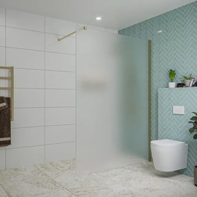 Fortifura Galeria inloopdouche - 140x200cm - mat glas - wandarm - Geborsteld Messing PVD (Goud) SW797937/SW797910