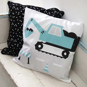 ANNI Design - Kussen Kinderkamer Graafmachine Licht - Blauw