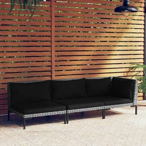 vidaXL 3-delige Loungeset halfrond poly rattan donkergrijs