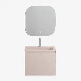 Macrae Zwevend Houten Badkamermeubelset Met Geïntegreerde Wastafel Beige – Linnen & Vierkant Led En Anticondens 75x75 Cm - Sklum