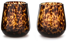 Set van 2 kaarshouders in amberkleurig glas, Fauvita