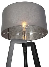 Vloerlamp tripod zwart hout met grijze kap 50 cm - Puros Modern E27 rond Binnenverlichting Lamp