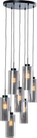Art Deco hanglamp zwart met smoke glas 7-lichts - Laura