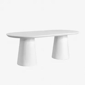 Ovale eettafel in cement (220x95 cm) Noemi Helder wit - Sklum