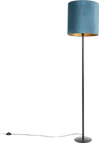 Vloerlamp zwart velours kap blauw met goud 40 cm - Simplo