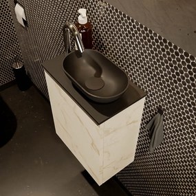 Mondiaz Fowy toiletmeubel 40cm Carrara met zwarte waskom rechts en kraangat