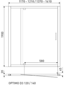 Kerra Optimo D3 douchedeur grijsglas 140x190cm chroom