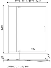Kerra Optimo D3 douchedeur grijsglas 140x190cm chroom