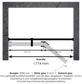 Brauer JC profielloze nisdeur 180cm met 70cm deur gekoppeld gunmetal geborsteld