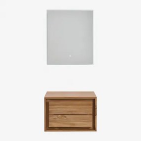 Jabari Zwevend Badkamermeubelset Van Teakhout Teakhout & Without Sink & Rechthoekige Led En Anticondens 60x70 Cm Riben & Zonder Kraan - Sklum