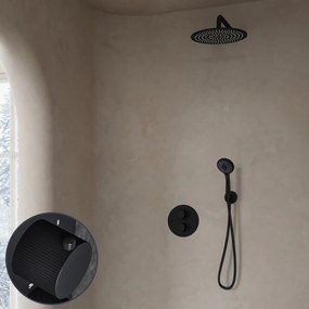 Saniclear Nero Stripes inbouw regendouche rond met 20cm hoofddouche, muurarm en 3 standen handdouche zwart mat