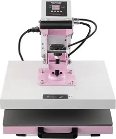 VEVOR Transferpers 38x38 cm Textielpers Hittepers Shirtpers Roze Wit, DIY voor T-shirts Hoodies Broeken Kussens Tassen, Hittepers met Uitschuifbare Lade en Dubbele Buisverwarmingstechnologie