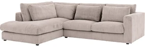 Goossens Bank Ravenia bruin, stof, 2,5-zits, stijlvol landelijk met chaise longue links