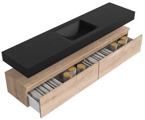 Zaro Alan badmeubel 190cm washed oak 2 lades met vrijhangende wastafel cloud midden zonder kraangat urban
