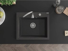 Mexen Elix granieten keukenwastafel 1-komorowy 600 x 500 mm, zwart gespikkeld, chromen sifon - 6525601005-76