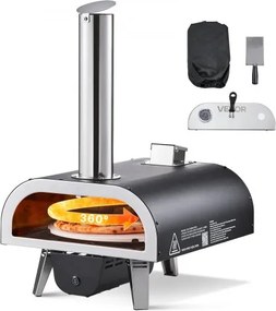 VEVOR Pizzaoven voor buiten 304,8 mm / 12 inch houtoven, pelletpizzaoven met thermometer en elektrische rotatie, draagbare pizzamaker voor kamperen in de tuin, patio, pizzasteen, draagtas, schep