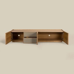Eiken Tv-meubel Met Stoffen Deuren 180 Cm - 180x40x40cm.