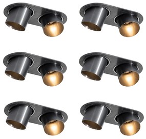 Set van 6 inbouwspots gunmetal GU10 50mm 2-lichts - Installa Binnenverlichting Lamp