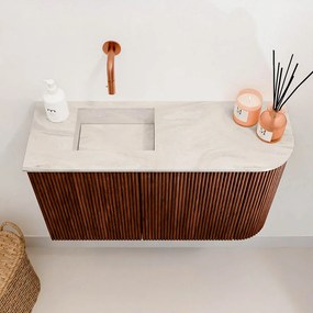 Mondiaz Joya DLux 70cm toiletmeubel ronding rechts ruby met wastafel faye links zonder kraangat ostra