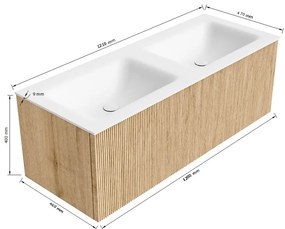 Mondiaz Kurve 120cm badmeubel walnut met 1 lade en wastafel cloud dubbel zonder kraangat