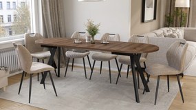 Mazzoni ALMO Bruin Eiken / zwarte poten - OVALE UITSCHUIFTAFEL 140-240 cm VOOR 10-12 PERSONEN