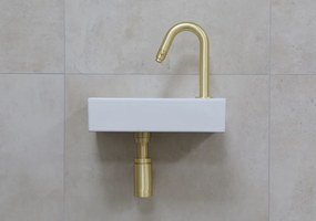 Mueller Mini Rhea 36x18x9cm fonteinset mat wit met gouden gebogen fonteinkraan rechts