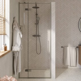 Saqu Grace draaideur met vast paneel links incl. antikalk 90x210cm geborsteld grijs