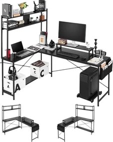 VEVOR Gaming Bureau L-vormig 1,7 m, Gamerbureau met monitorstandaard en uitschuifbare CPU-standaard, Hoekbureau met een draagvermogen van 68 kg, Hoekcomputerbureau, Werkstation voor Thuiswerkplek