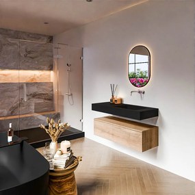 Zaro Alan badmeubel 110cm washed oak 1 lade met vrijhangende wastafel cloud rechts zonder kraangat urban