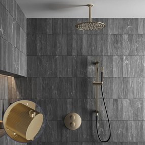 Saniclear Brass Stripes Pro inbouw regendouche rond met 20cm hoofddouche, plafondarm en glijstang geborsteld messing - mat goud