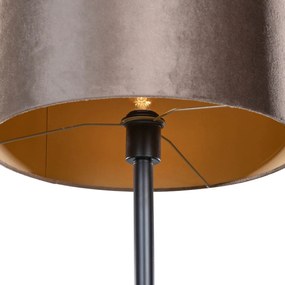 Vloerlamp zwart met velours kap bruin 40cm - Simplo Klassiek / Antiek, Modern E27 rond Binnenverlichting Lamp