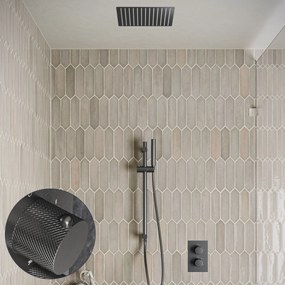 Saniclear Cube Curved inbouw regendouche met inbouw douchekop 30x30cm, glijstang en staafhanddouche verouderd ijzer - gunmetal