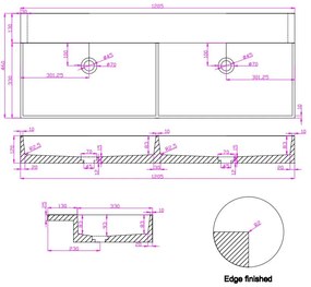 Saniclear Dark Emperador marmeren wastafel 120x46cm zonder kraangaten
