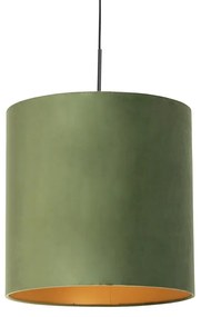 Stoffen Eettafel / Eetkamer Hanglamp met velours kap groen met goud - Combi Landelijk / Rustiek E27 cilinder / rond rond Binnenverlichting Lamp