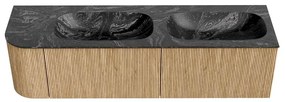 Mondiaz Kurve-dlux 165cm badmeubel ronding links oak met 2 lades en 1 deur en wastafel stor small dubbel/rechts zonder kraangat lava