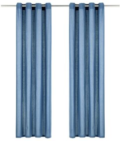 vidaXL Gordijnen met metalen ringen 2 st 140x225 cm katoen blauw