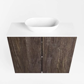 Mondiaz Fowy toiletmeubel 60cm dark brown met witte waskom midden en kraangat