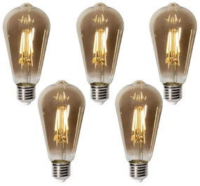 Set van 5 E27 dimbare LED lamp ST64 smoke glas 5W 450 lm 2700K