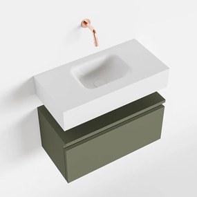 Mondiaz Andor toiletmeubel 60cm army met witte wastafel midden zonder kraangat