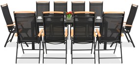 Verona polywood aluminium tuinmeubelen met grote houten tafel voor 10 personen Garden Point zwart
