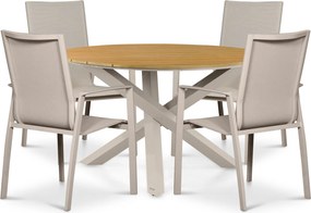Tuinset Ronde Tuintafel 4 personen 125 cm Aluminium Zand/Beige Lifestyle Garden Furniture Ultimate/Ancona