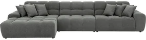 Goossens Excellent Bank Kubus - 30 X 30 Cm Stiksel grijs, stof, 1,5-zits, modern design met chaise longue links