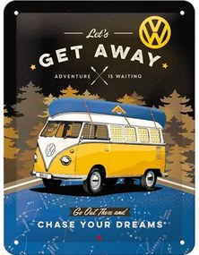 Metalen bord Volkswagen VW Bulli - Let‘s Get Away Night, (15 x 20 cm)