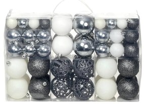 vidaXL 100-delige Kerstballenset 3/4/6 cm wit/grijs