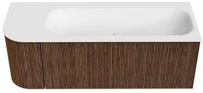 Mondiaz Kurve 125cm badmeubel ronding links walnut met 1 lade en deur en wastafel big medium rechts zonder kraangat