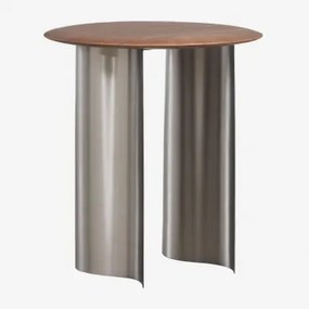 Ronde Bijzettafel Ø45 Cm Van Mangohout En Roestvrij Staal Marvion Mangohout - Sklum