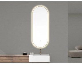 Wiesbaden Nomi spiegel met lijst ovaal met LED, dimbaar en spiegelverwarming 50 x 100 cm geborsteld messing 38.3711