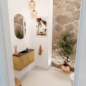 Mondiaz Joya DLux 70cm toiletmeubel oak met wastafel faye midden 1 kraangat lava