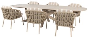 Prado Beverly dining tuinset 240x105xH75 cm 7 delig keramiek latte 4 Seasons Outdoor